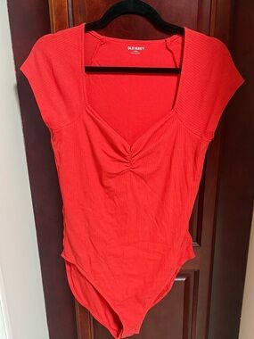 EUC Old Navy Tall Ribbed Sweetheart Bodysuit Red L Tall